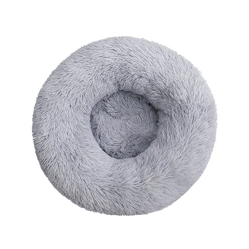 Cat Puppy Calming Plush Cushion Round Pet Bed without Zippers and Non-removable - Grey Diameter