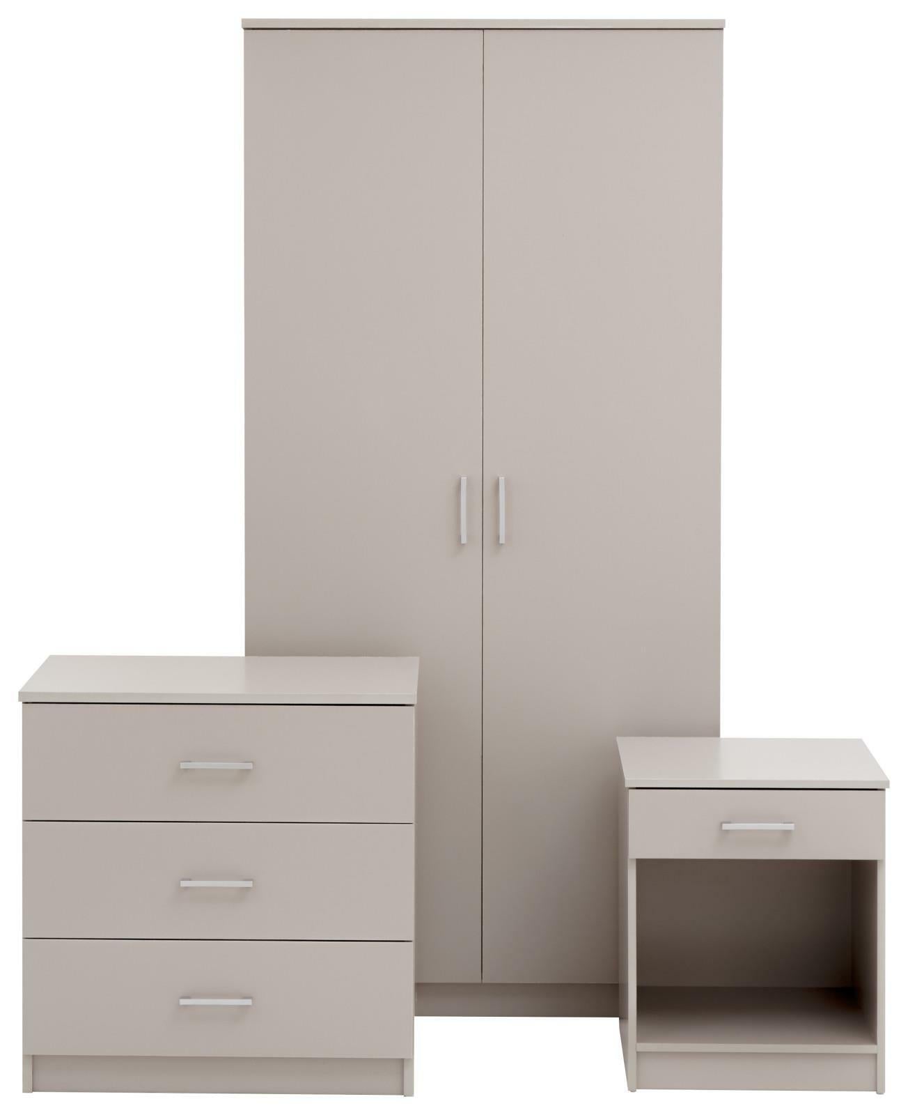 3pc Bedroom Furniture Set Wardrobe Chest Drawers Bedside Table Grey