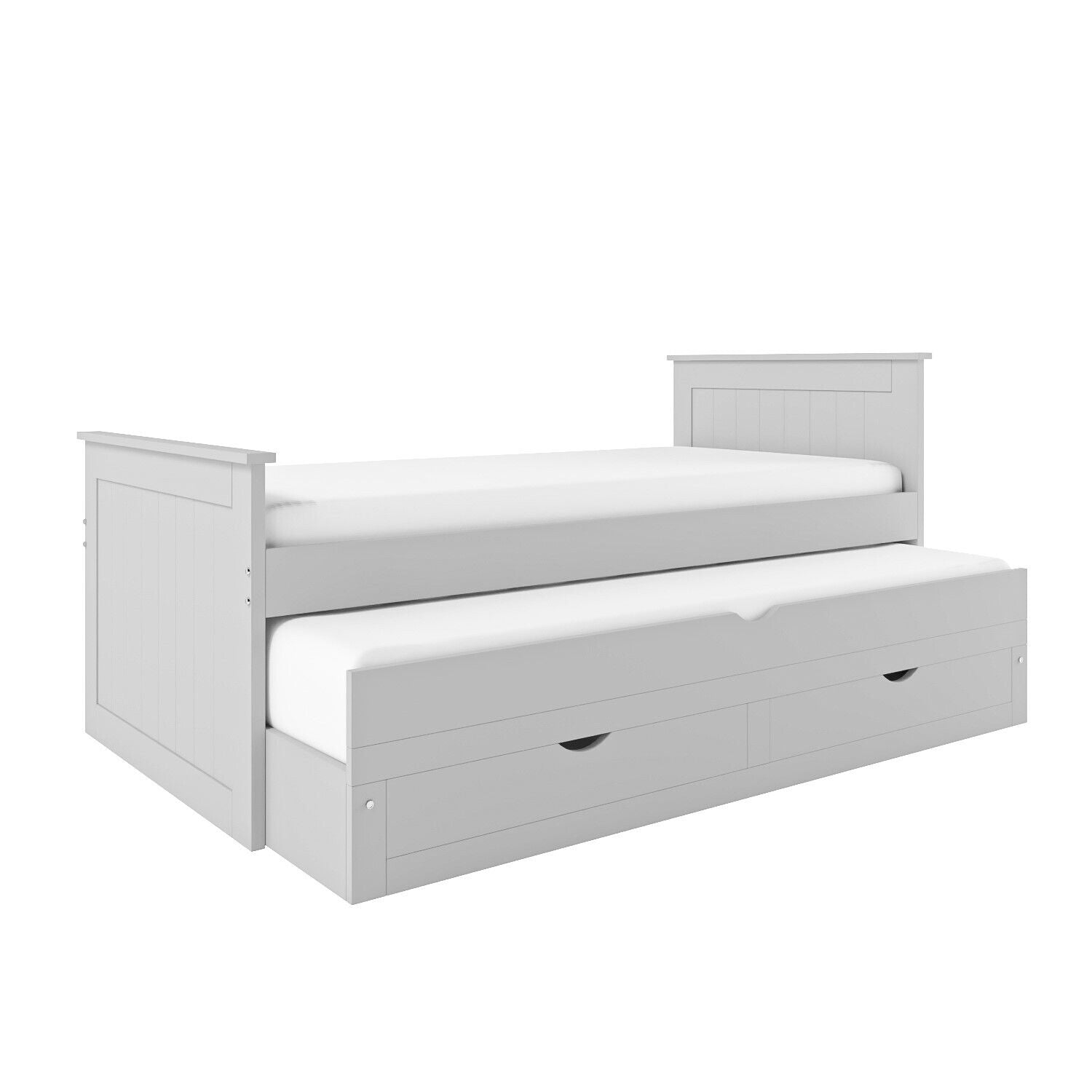 Single Bed Grey Wooden with Trundle Bed and 2 Drawers