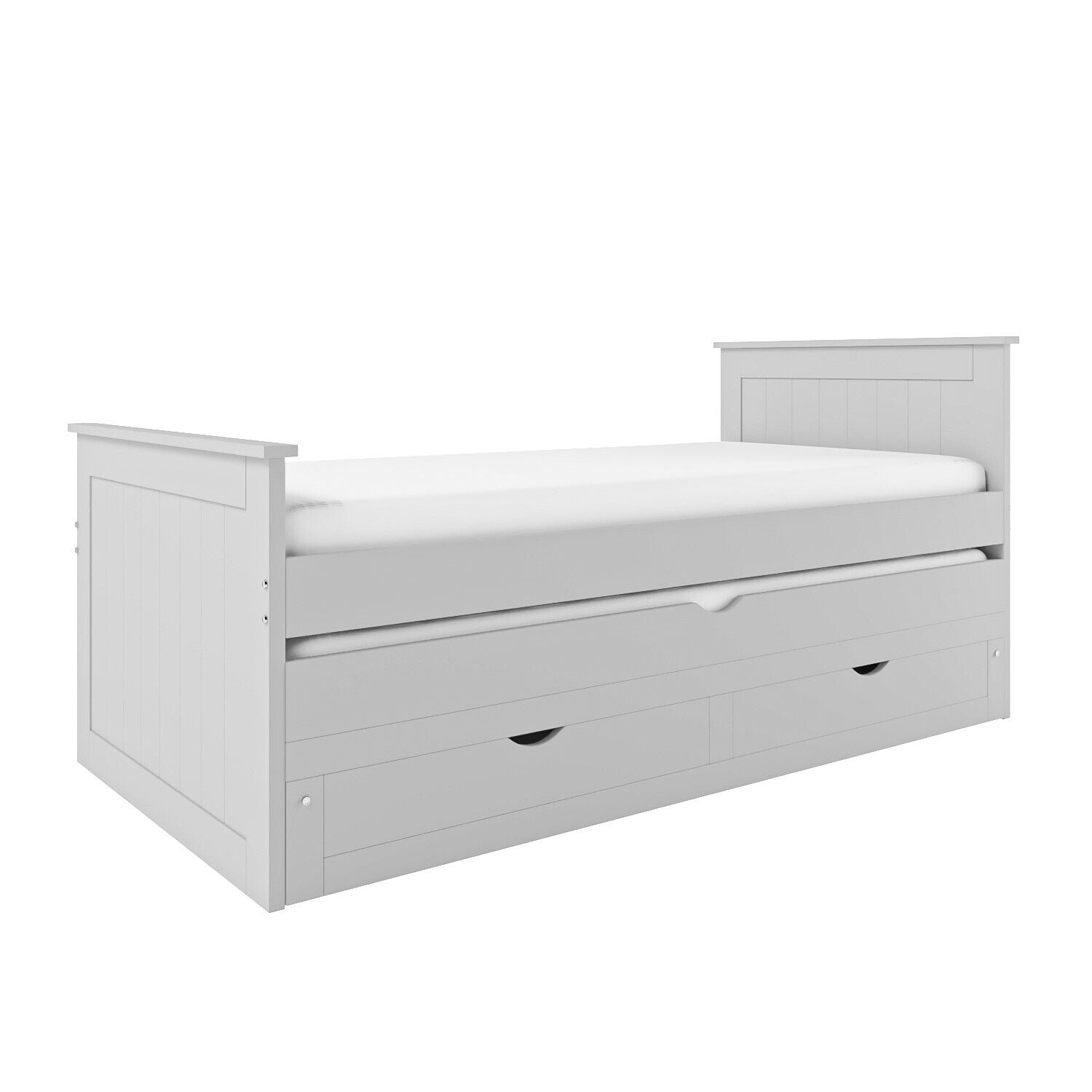 Single Bed Grey Wooden with Trundle Bed and 2 Drawers