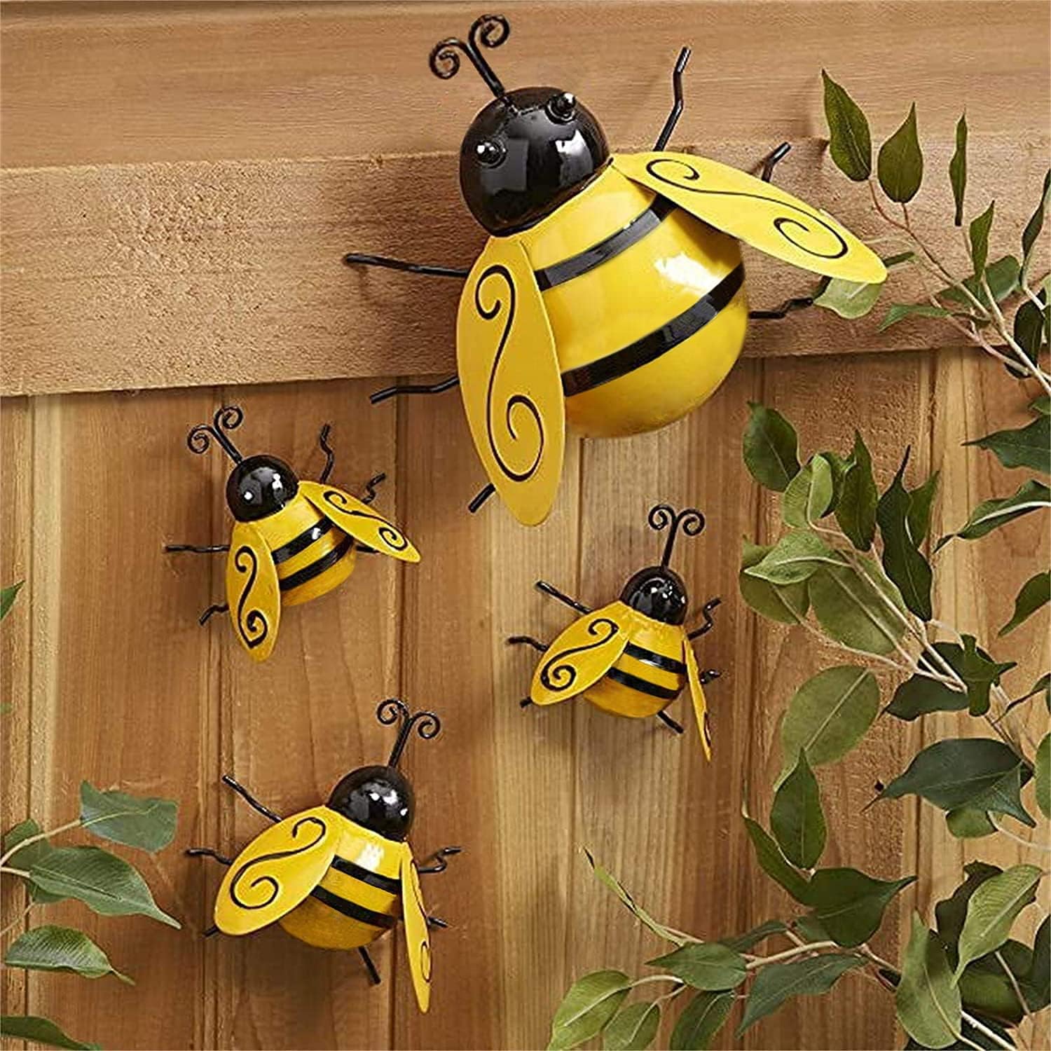 Metal Bumble Bee Garden Decorations Wall Art Bee 3D Sculpture Garden Ornaments Outdoor