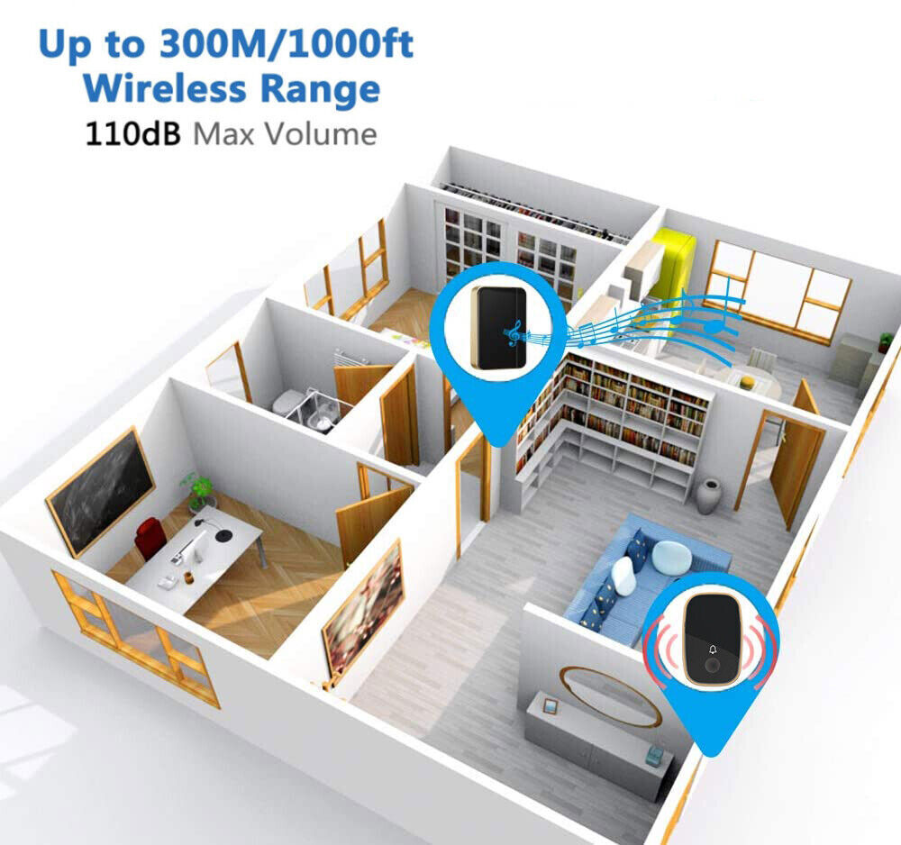 Wireless Doorbell Waterproof 1000FT Range Door Bells Kit Cordless 45 Chimes Home