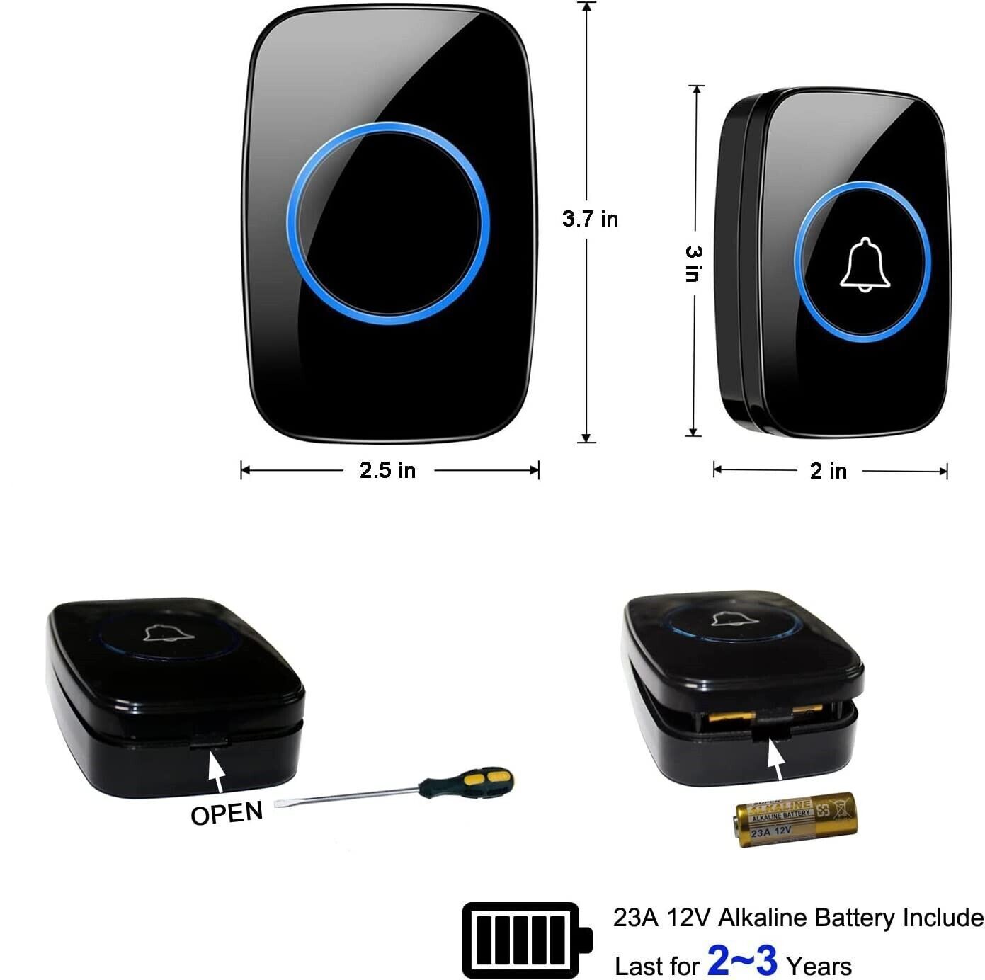 Waterproof Wireless Door Bells 1000ft Long Range Battery Home Cordless Doorbell