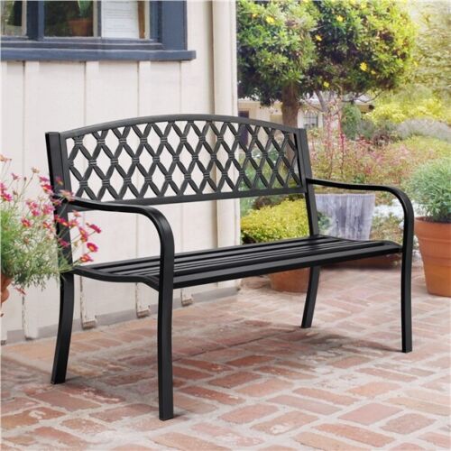 Metal Bench Outdoor Garden Bench Patio Bench 3 Seater Iron Chair Furniture Seat