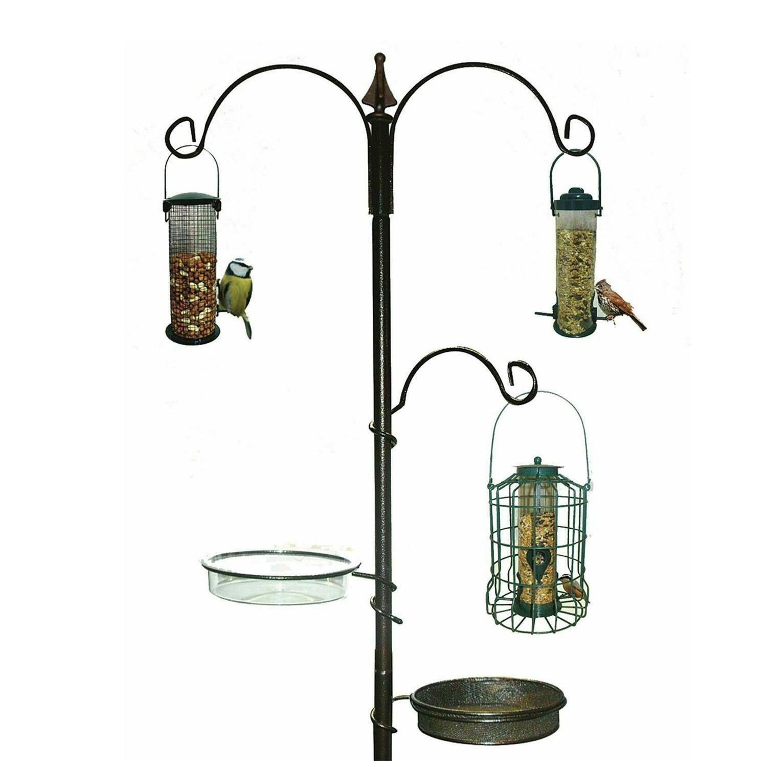 BIRD FEEDING STATION BLACK METAL BATH TABLE SEED TRAY HANGING FEEDERS ALLPURPOSE