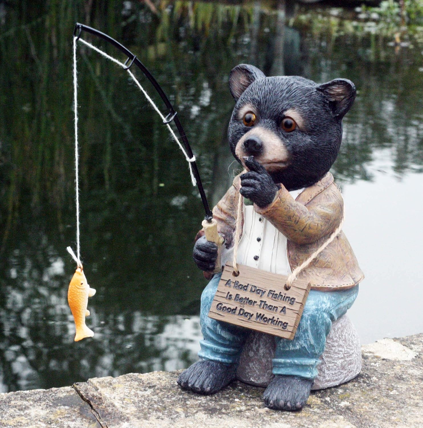 Bernie The Bear 20 cm Resin Garden Fishing/Pond Ornament