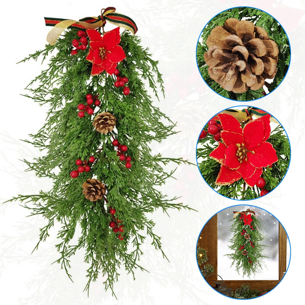 Christmas Front Door Wall Wreath Garland Candy Cane Bow Ornament Home Decoration