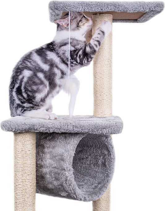 Cat Tree, 90cm Cat Scratch Posts 3 Tier Stable Cat Climbing Tower Cat Activity