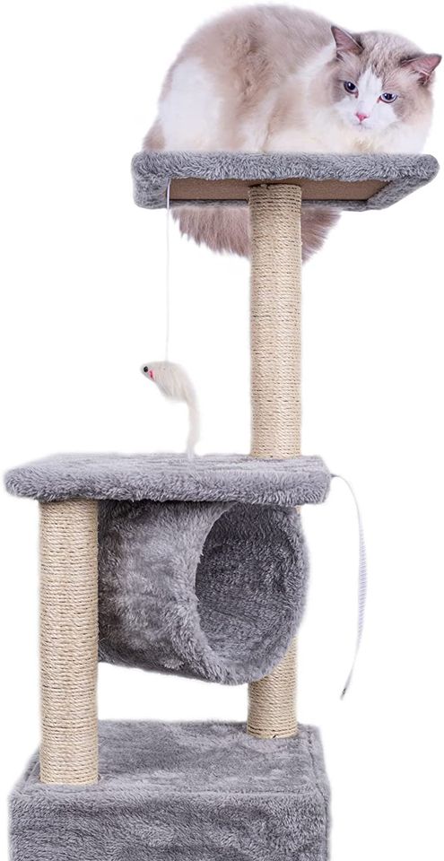 Cat Tree, 90cm Cat Scratch Posts 3 Tier Stable Cat Climbing Tower Cat Activity