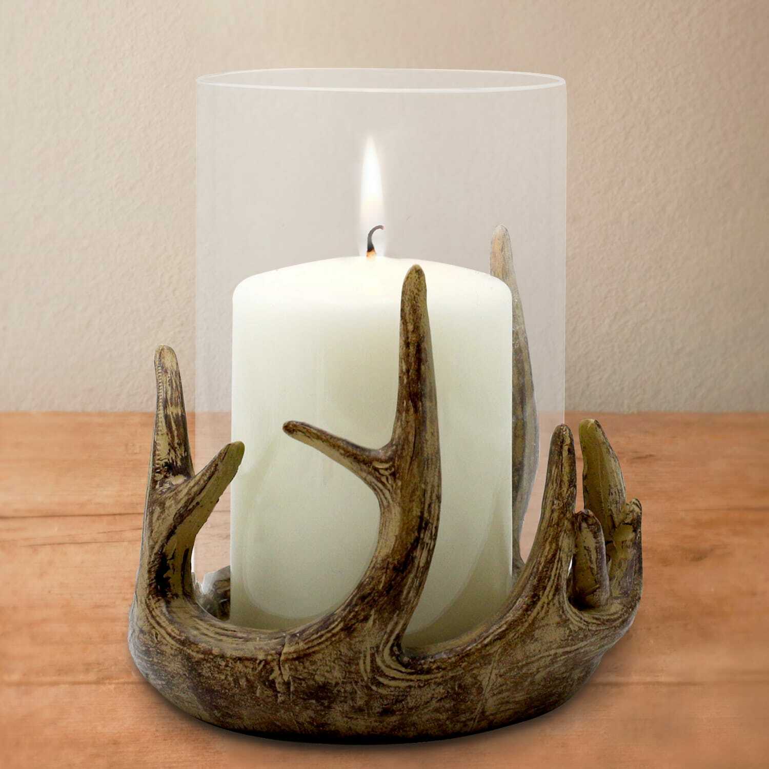 Antler Tealight Pillar Glass Candle Tea Light Holder