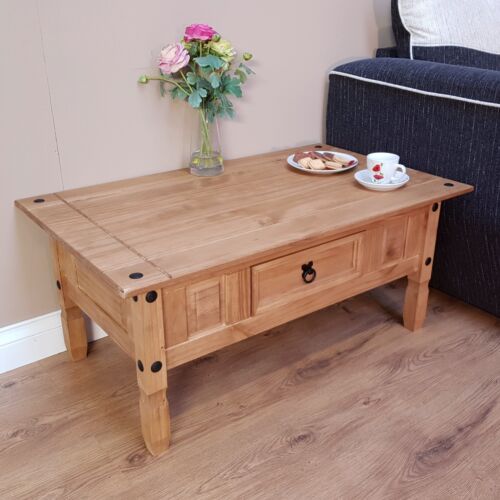 Coffee Table Mexican Solid Pine 1 Drawer