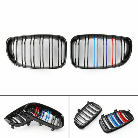 2x Gloss Black Mcolor Front Bumper Kidney Grille For BMW E81 E82 E87 E88 08-12 J