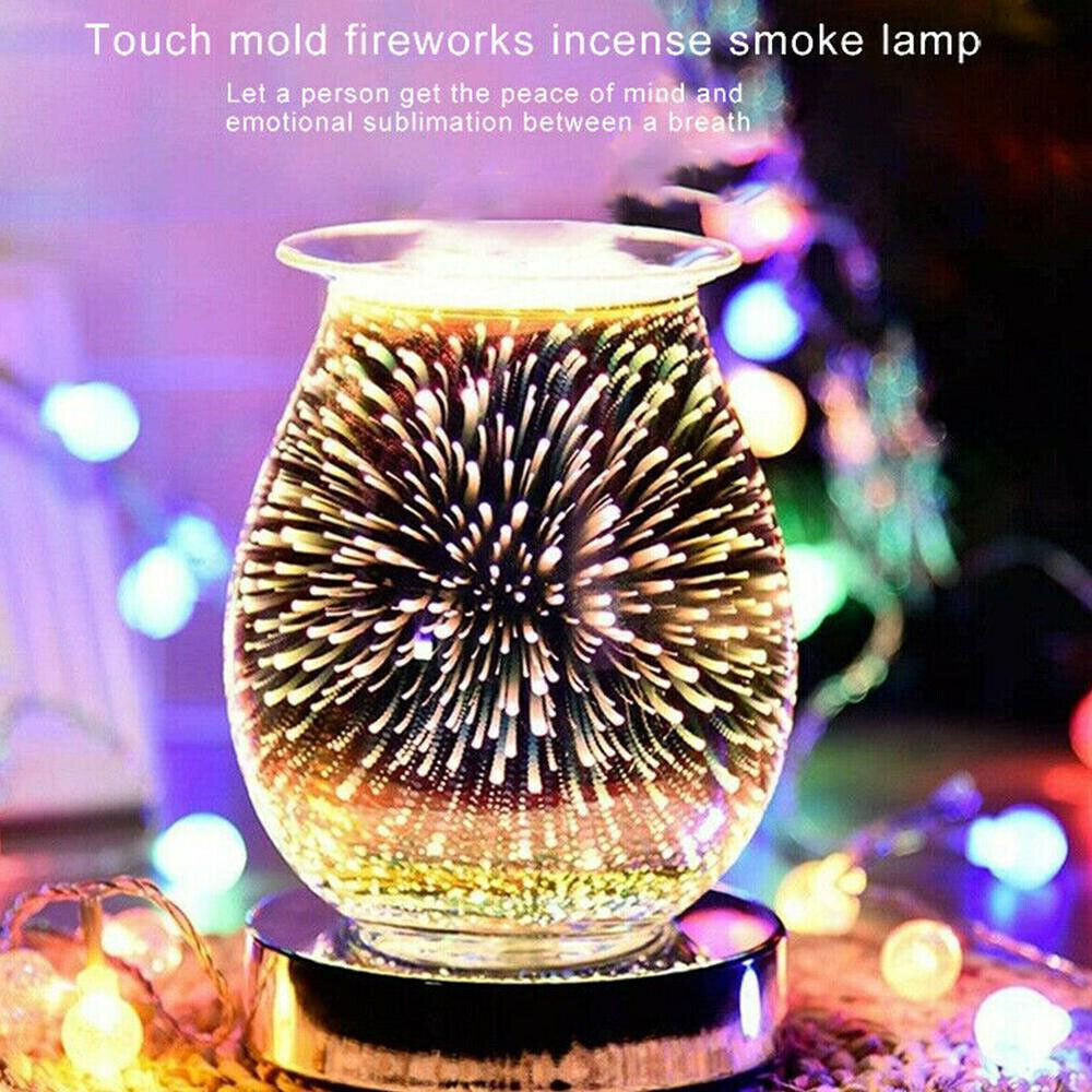 3D Glass Electric Oil Wax Melt Burner Warmer Firework Fragrance Aroma Night Lamp