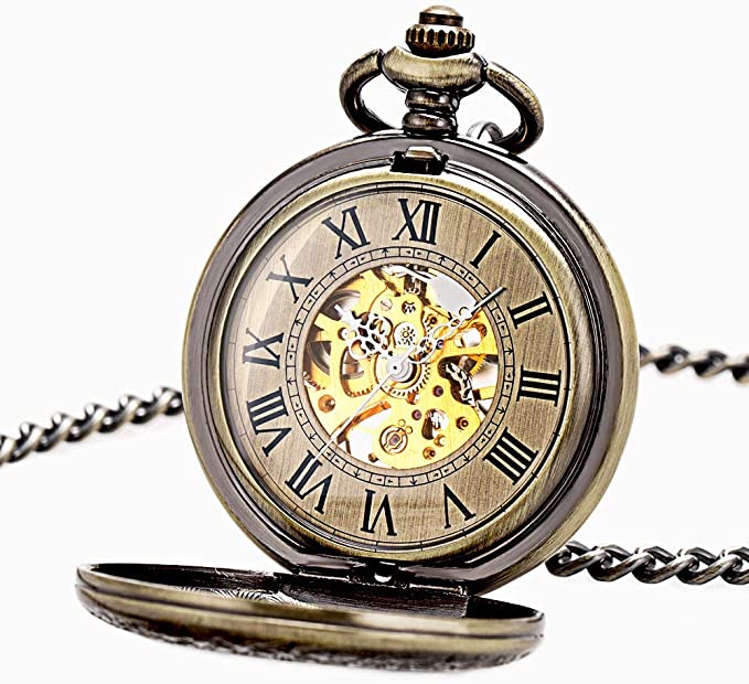 Pocket Watch Special Magnifier Mechanical Hand Wind Half Hunter Roman Numerals Antique