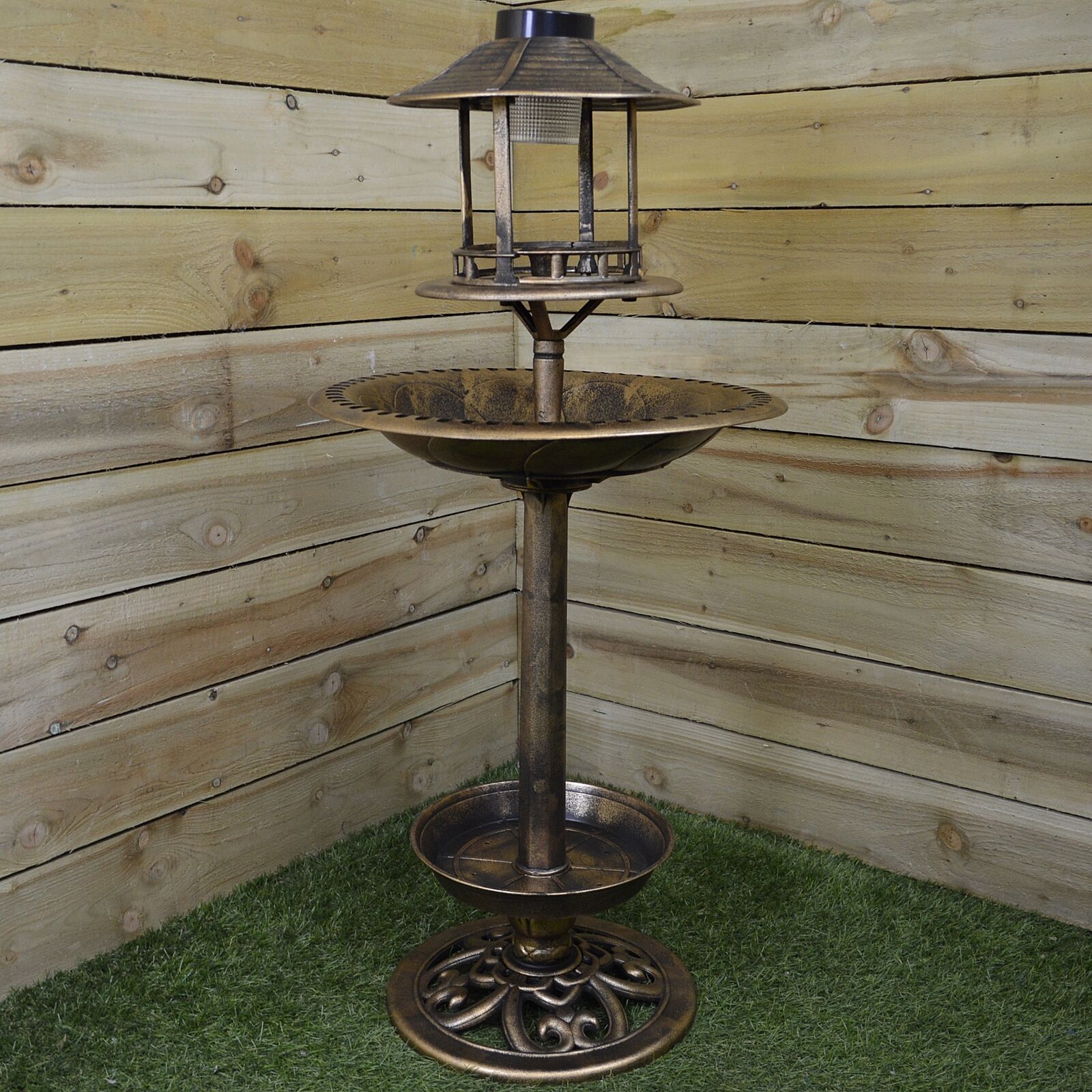 110cm Tall Resin Garden Bird Table / Bath with Solar Light