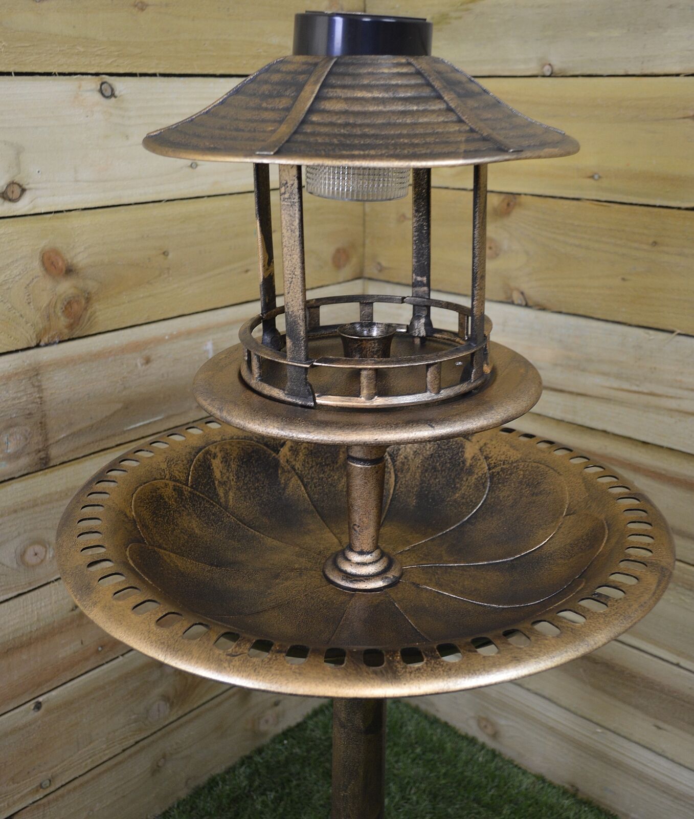 110cm Tall Resin Garden Bird Table / Bath with Solar Light