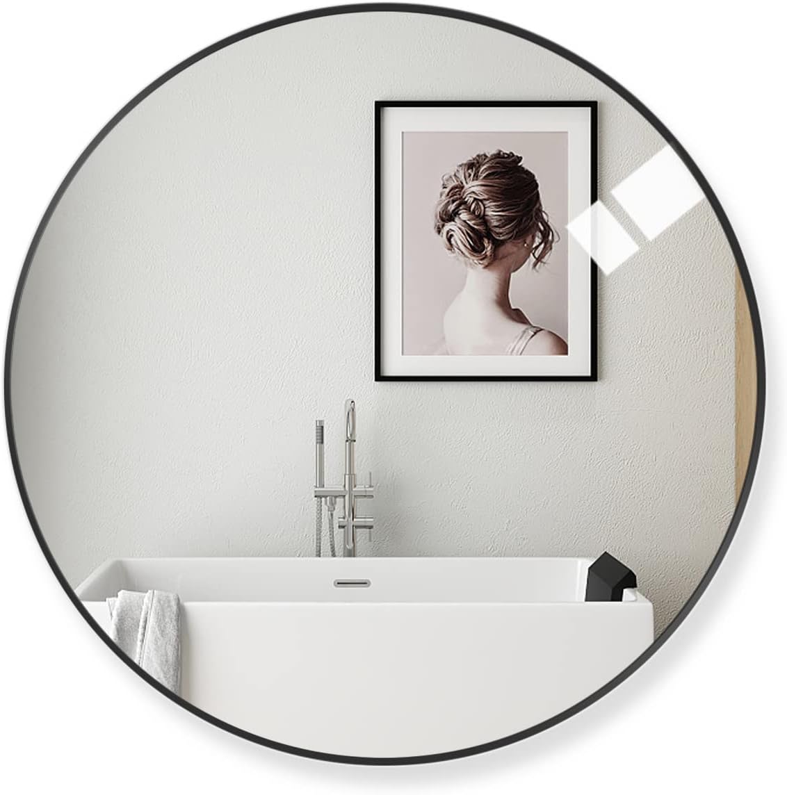 50cm Large Modern Round Mirror Black Brushed Frame Wall Mirror Metal Framed HD Glass Wall Mirror for Makeup Bathroom Living Room