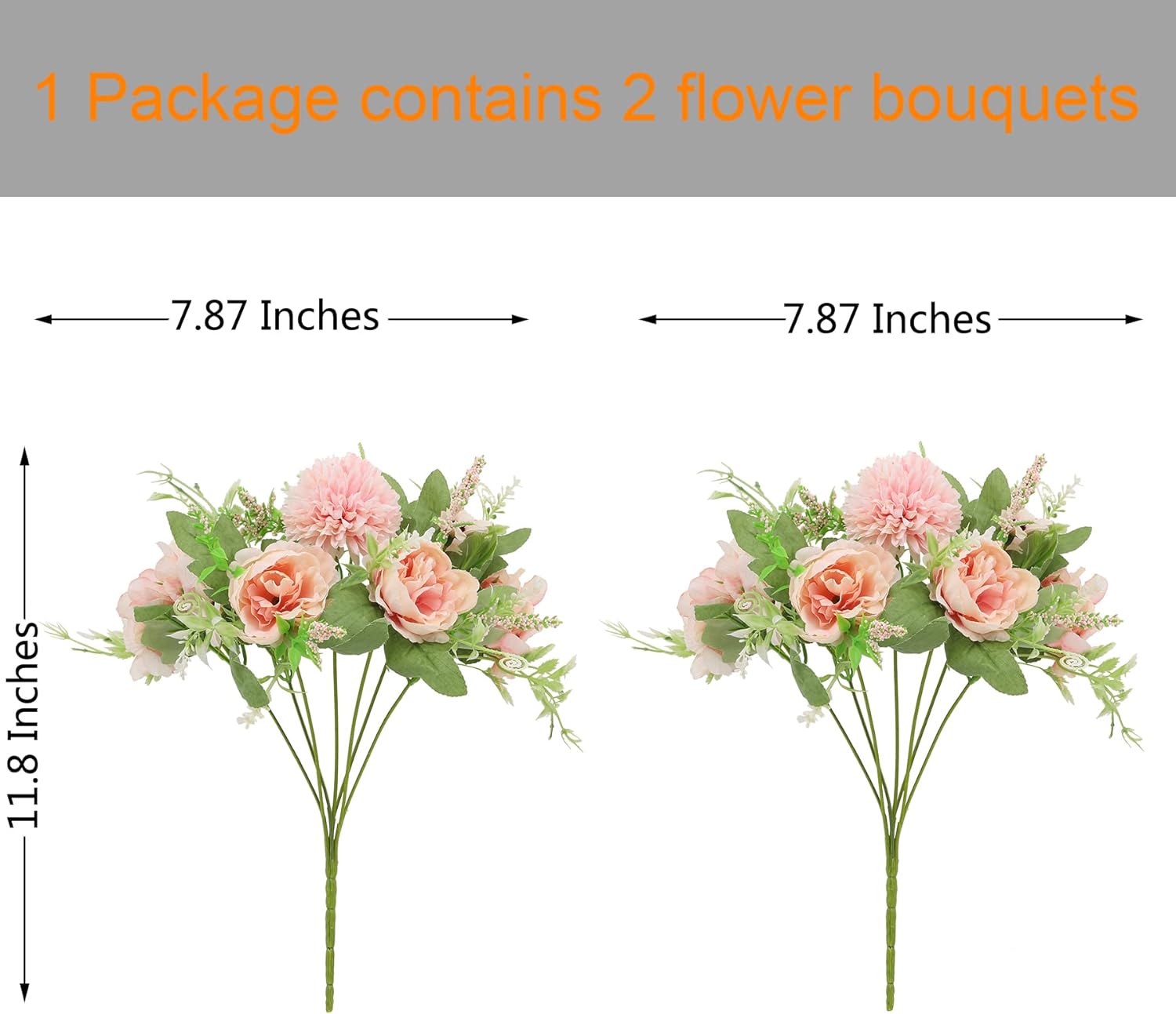 2Pcs Artificial Peony Silk Hydrangeas Chrysanthemum Carnations All Flower Bouquets for Wedding, Home Office Garden Decoration