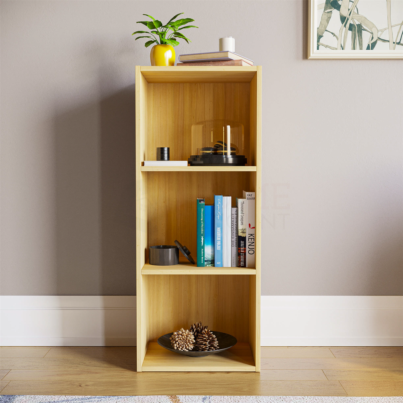 Oxford Cube Bookcase 3 Tier Shelf Display Wood Furniture Storage Unit Oak