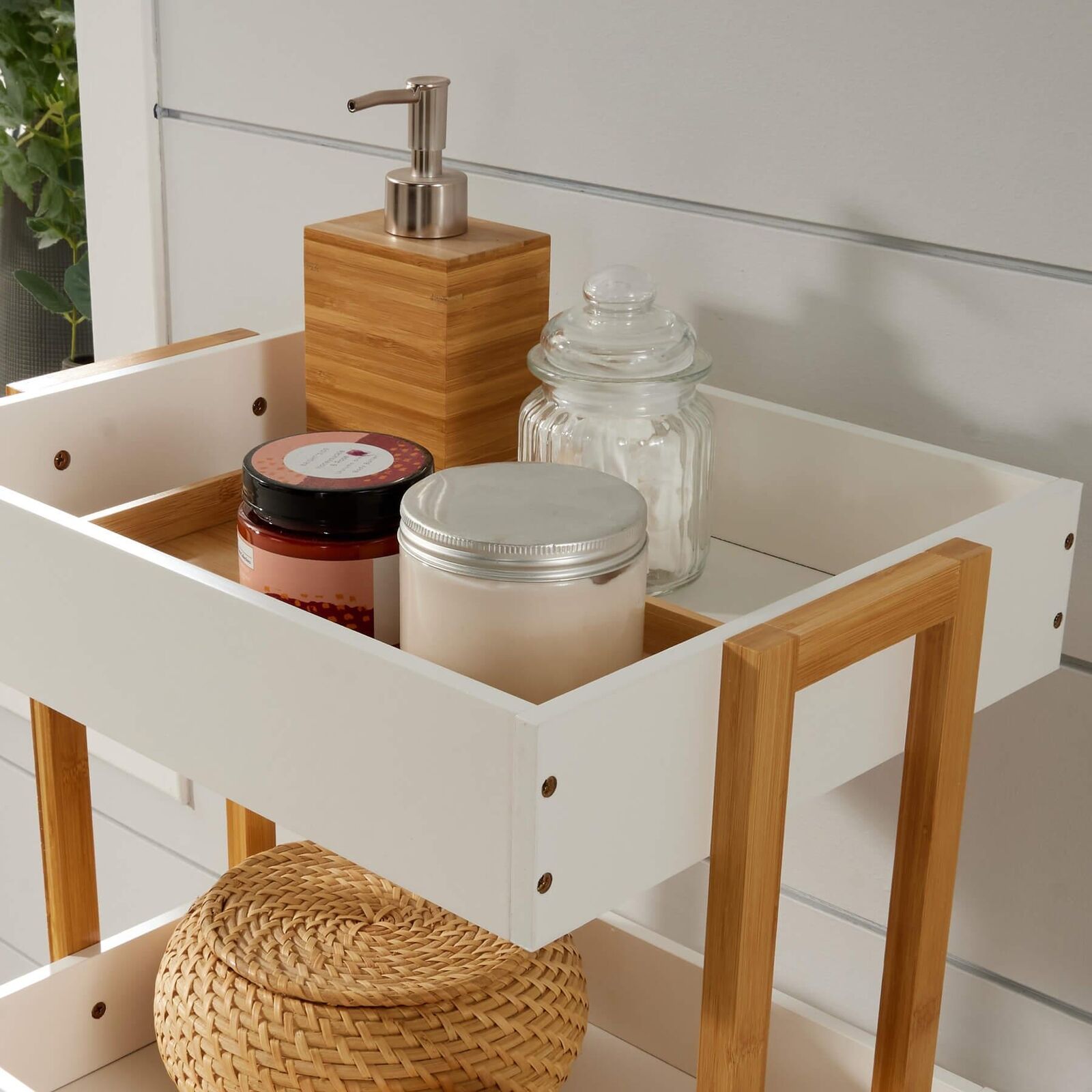 Bamboo Storage Trolley White 4 Tier with Wheels Kitchen Bathroom Organiser Unit