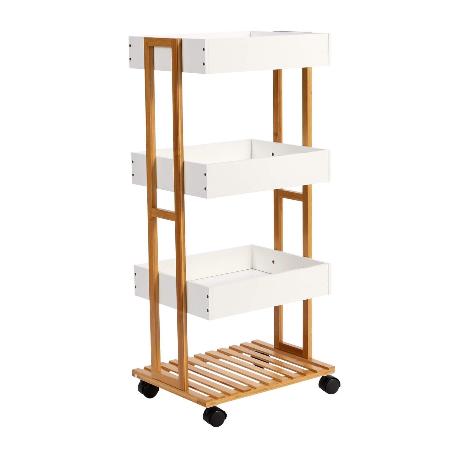 Bamboo Storage Trolley White 4 Tier with Wheels Kitchen Bathroom Organiser Unit