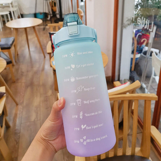 2L Motivational Water Bottle With Time Marker Straw ExtraLarge 2000ml Time Stamp