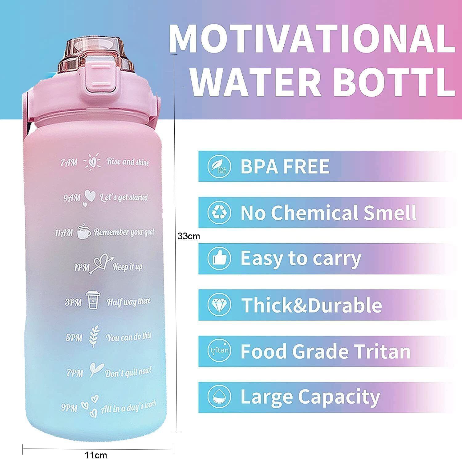 2L Motivational Water Bottle With Time Marker Straw ExtraLarge 2000ml Time Stamp