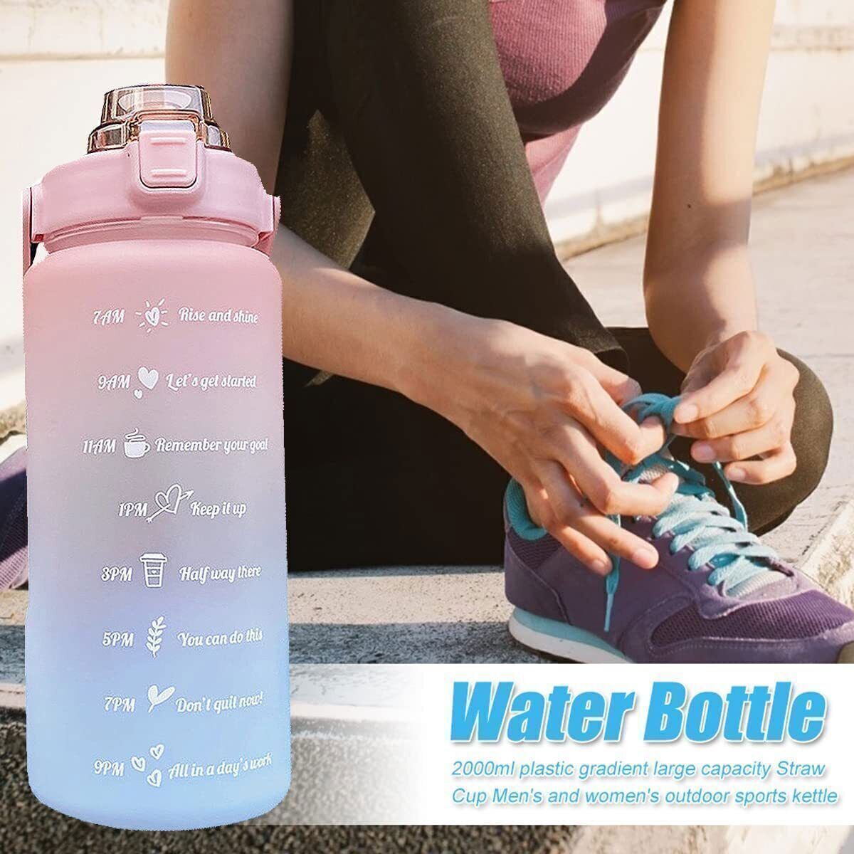 2L Motivational Water Bottle With Time Marker Straw ExtraLarge 2000ml Time Stamp