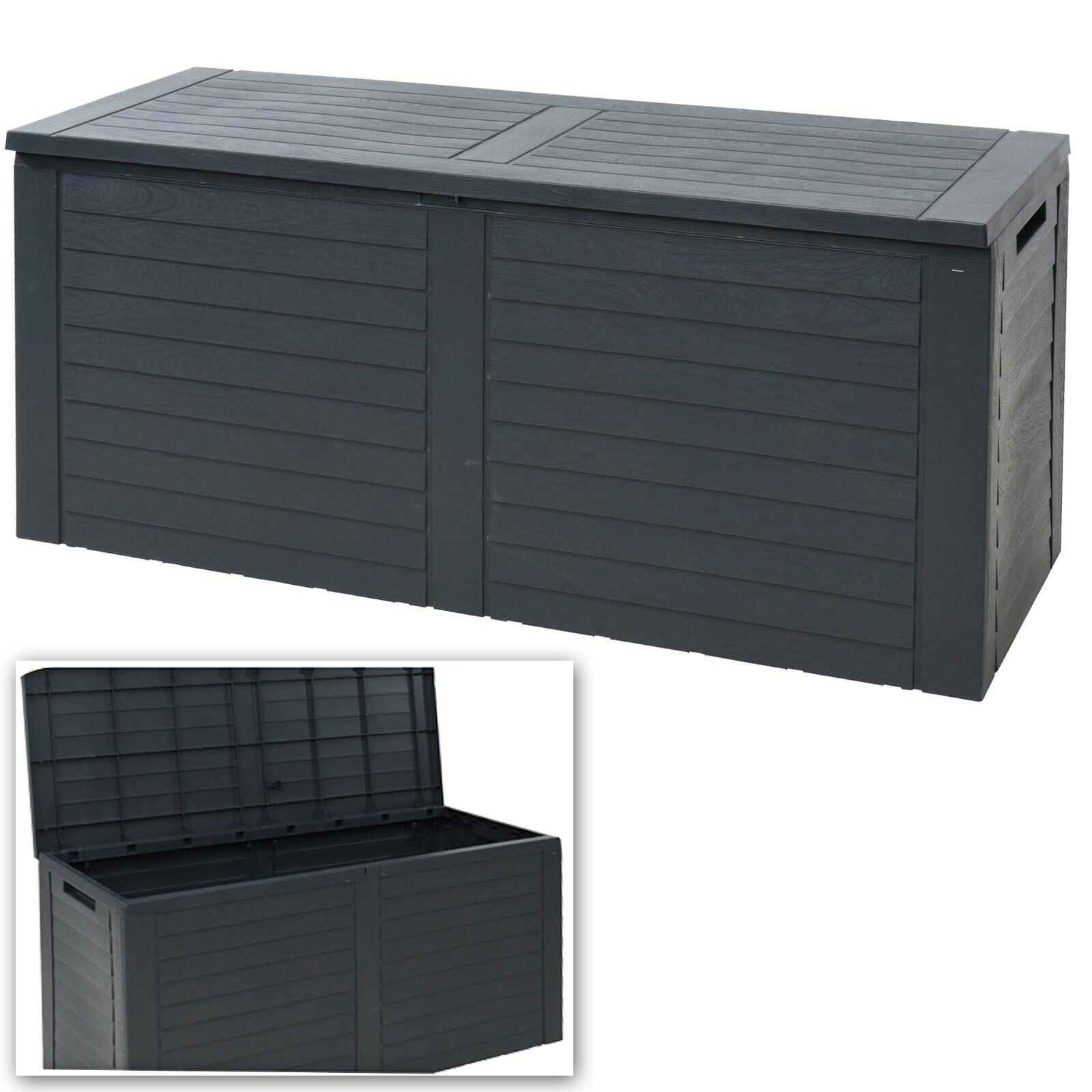 240L Large Black Outdoor Cargo Garden Storage Box Plastic Container Chest & Lid