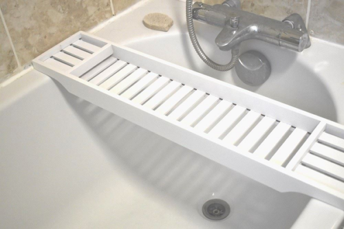 Wooden Bath Caddy Tray Bathtub Board Bath Shelf Wine Tablet Holder White