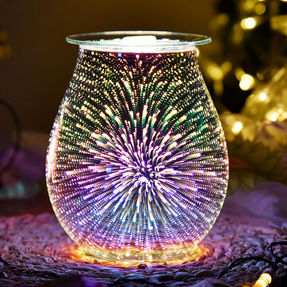 3D Glass Electric Oil Wax Melt Burner Warmer Firework Fragrance Aroma Night Lamp