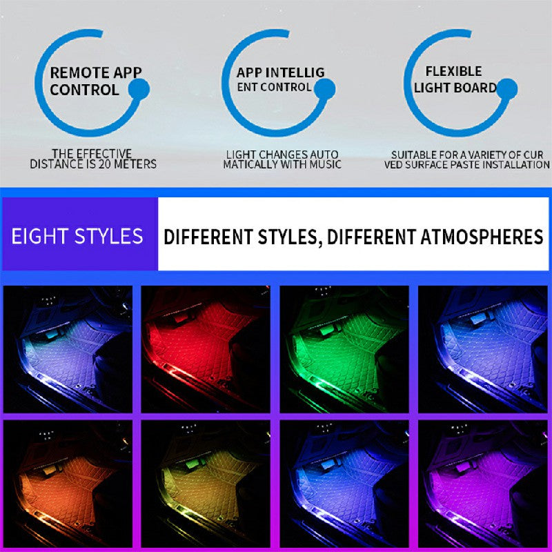 Car USB Interior Footwell LED Strip Lights Multicolour Remote RGB Atmosphere Lamp