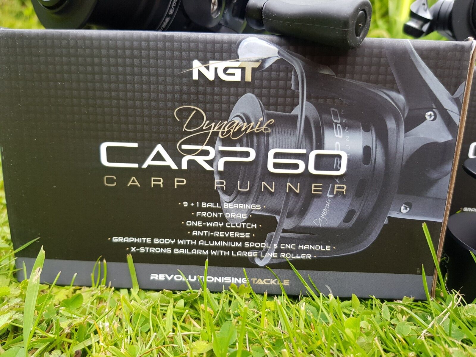 2 x NGT Dynamic 60 6000 Carp Fishing Black Bait Runner Reels 10BB Spare Spool