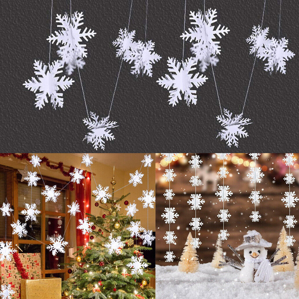 3M Winter White Christmas Hanging Snowflakes Window Decor Xmas Garland Banner UK