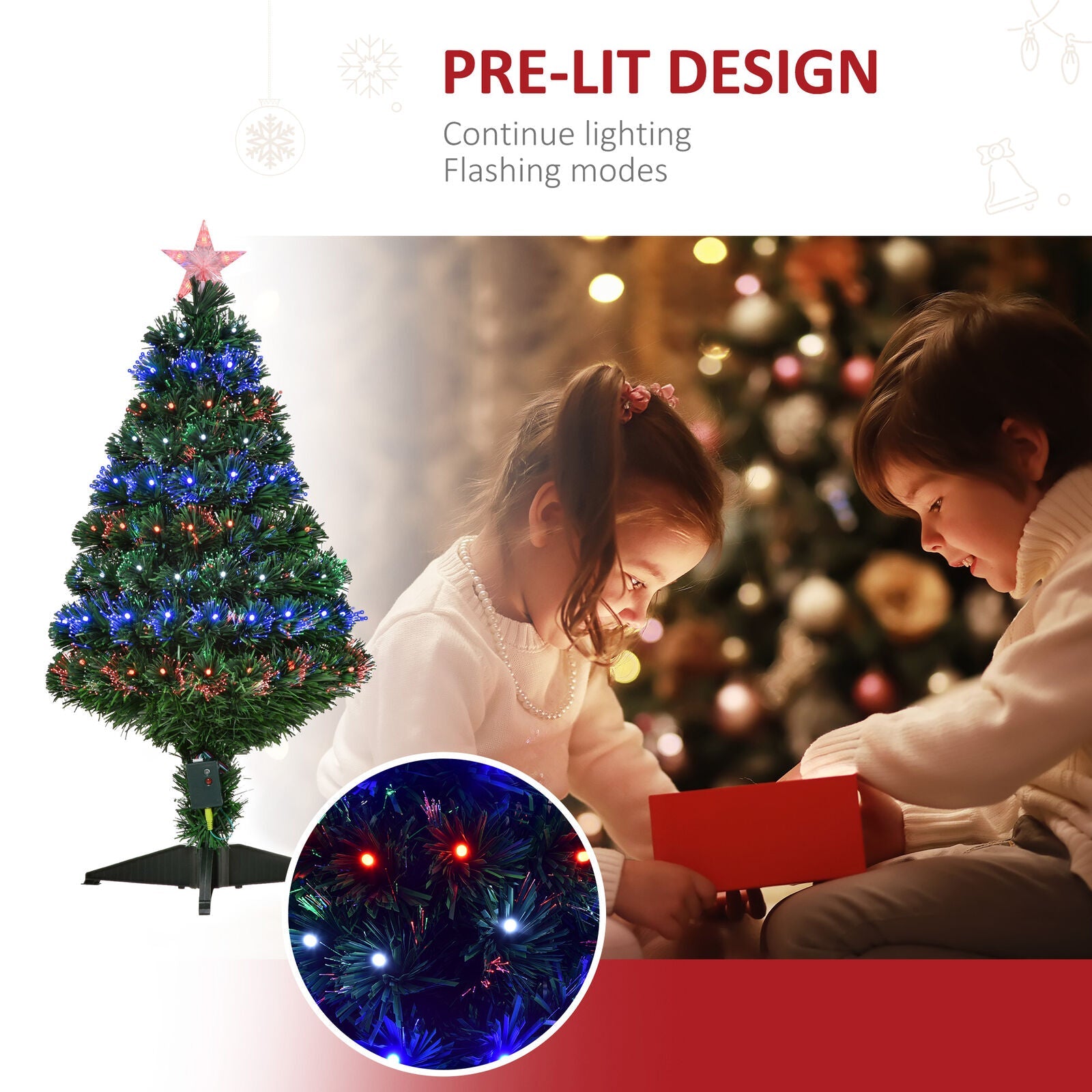 3FT Prelit Artificial Christmas Tree Fiber Optic Xmas Decoration, Green