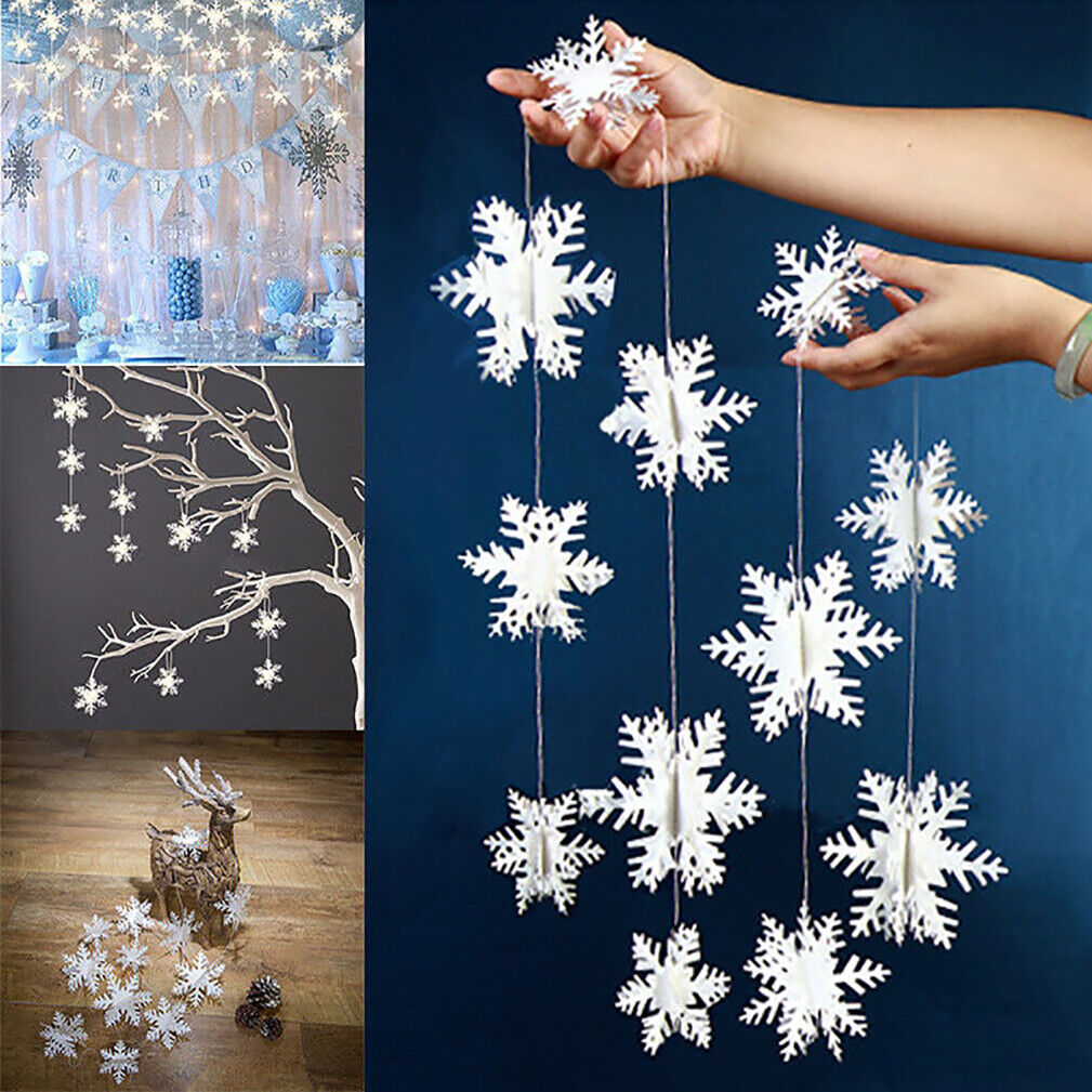 3M Winter White Christmas Hanging Snowflakes Window Decor Xmas Garland Banner UK