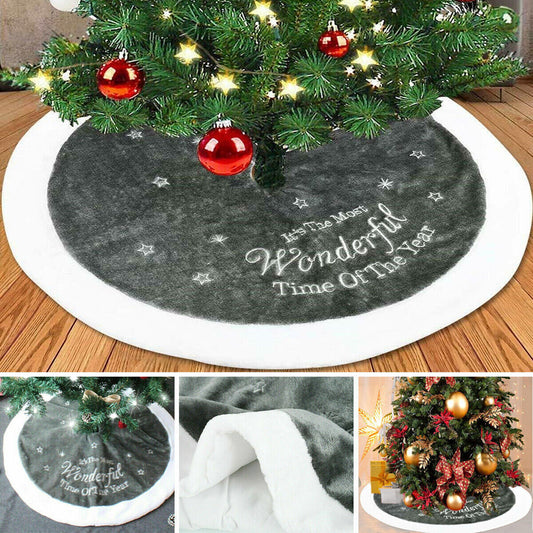 90CM Christmas Tree Skirt Base Faux Fur Xmas Floor Mat Ornaments Decoration UK