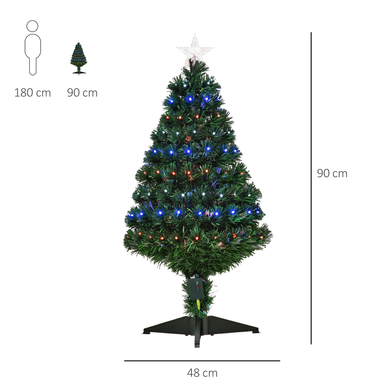 3FT Prelit Artificial Christmas Tree Fiber Optic Xmas Decoration, Green