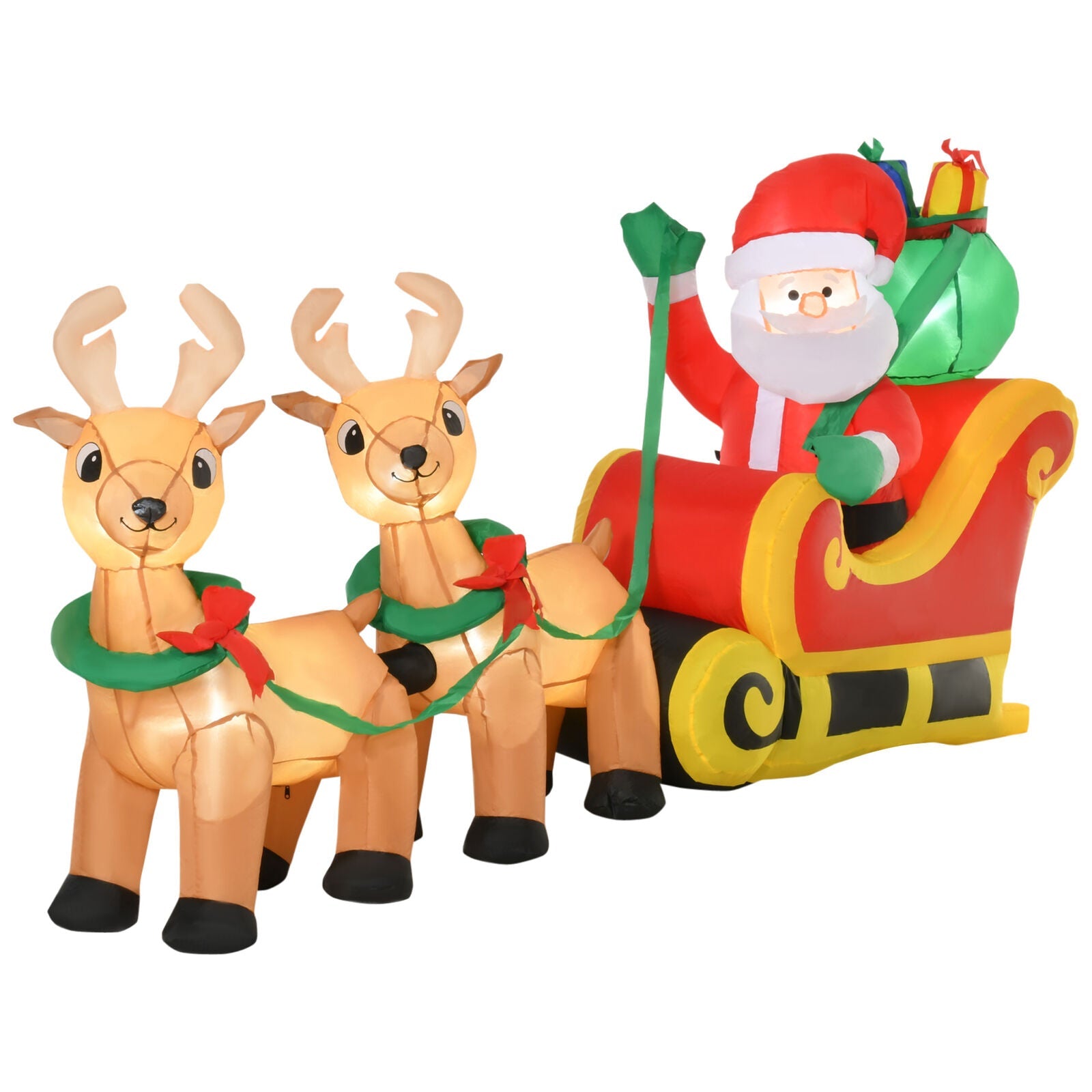 8ft Christmas Inflatable Santa Claus on Sleigh, LED Lighted Decoration