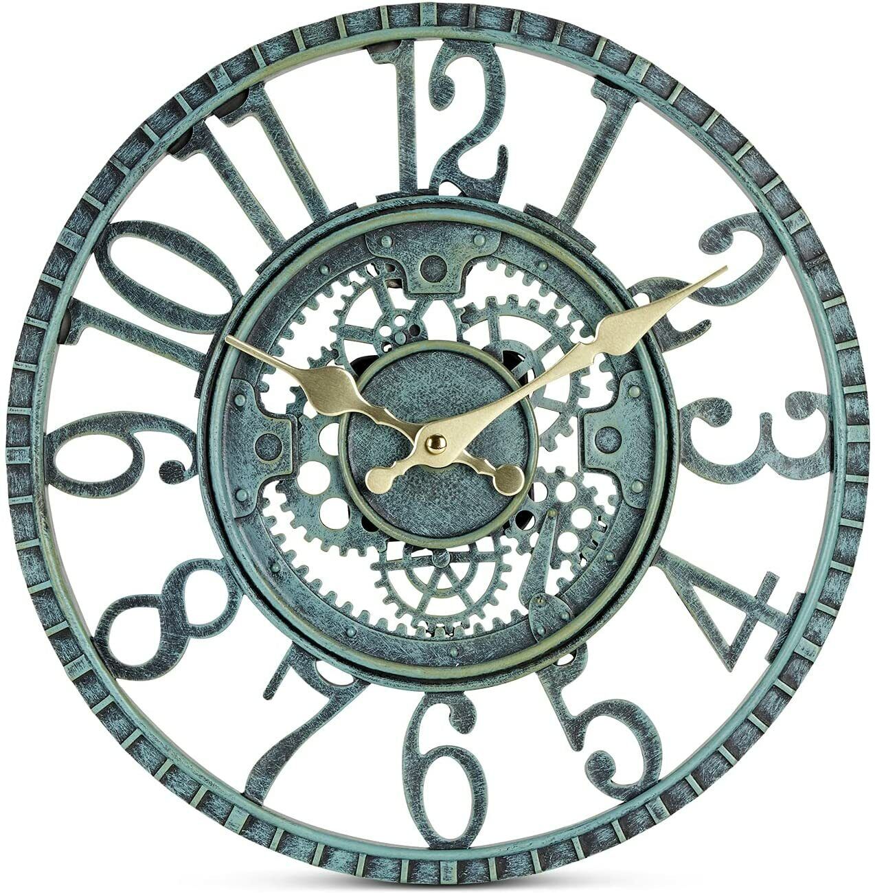 LARGE OUTDOOR GARDEN WALL CLOCK BIG GIANT OPEN FACE METAL BATTERY OPERATED