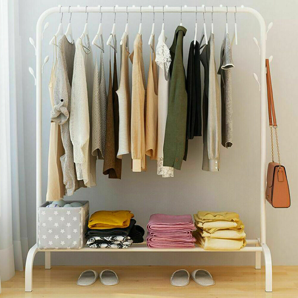 Heavy Duty Clothes Rail Metal Garment Hanger Display Stand Rack 8 Side Hooks