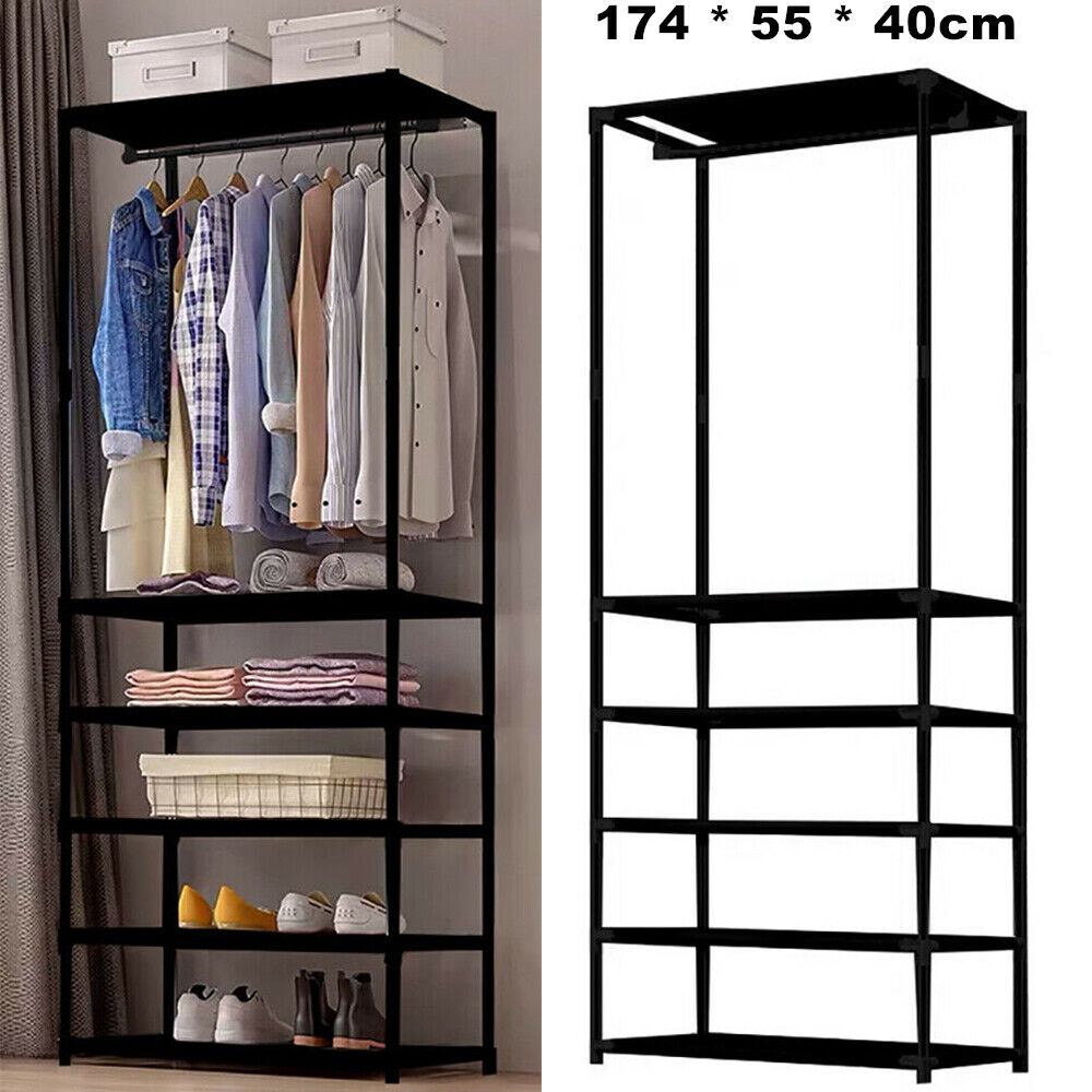 Heavy Duty Clothes Rail Garment Hanging Rack Shoe Storage Shelf Display Black