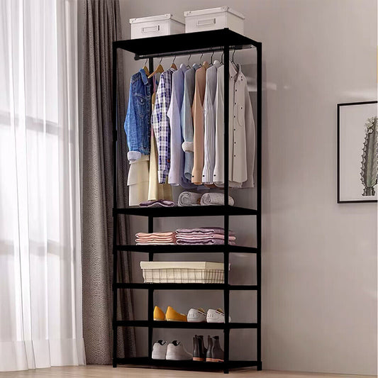 Heavy Duty Clothes Rail Garment Hanging Rack Shoe Storage Shelf Display Black