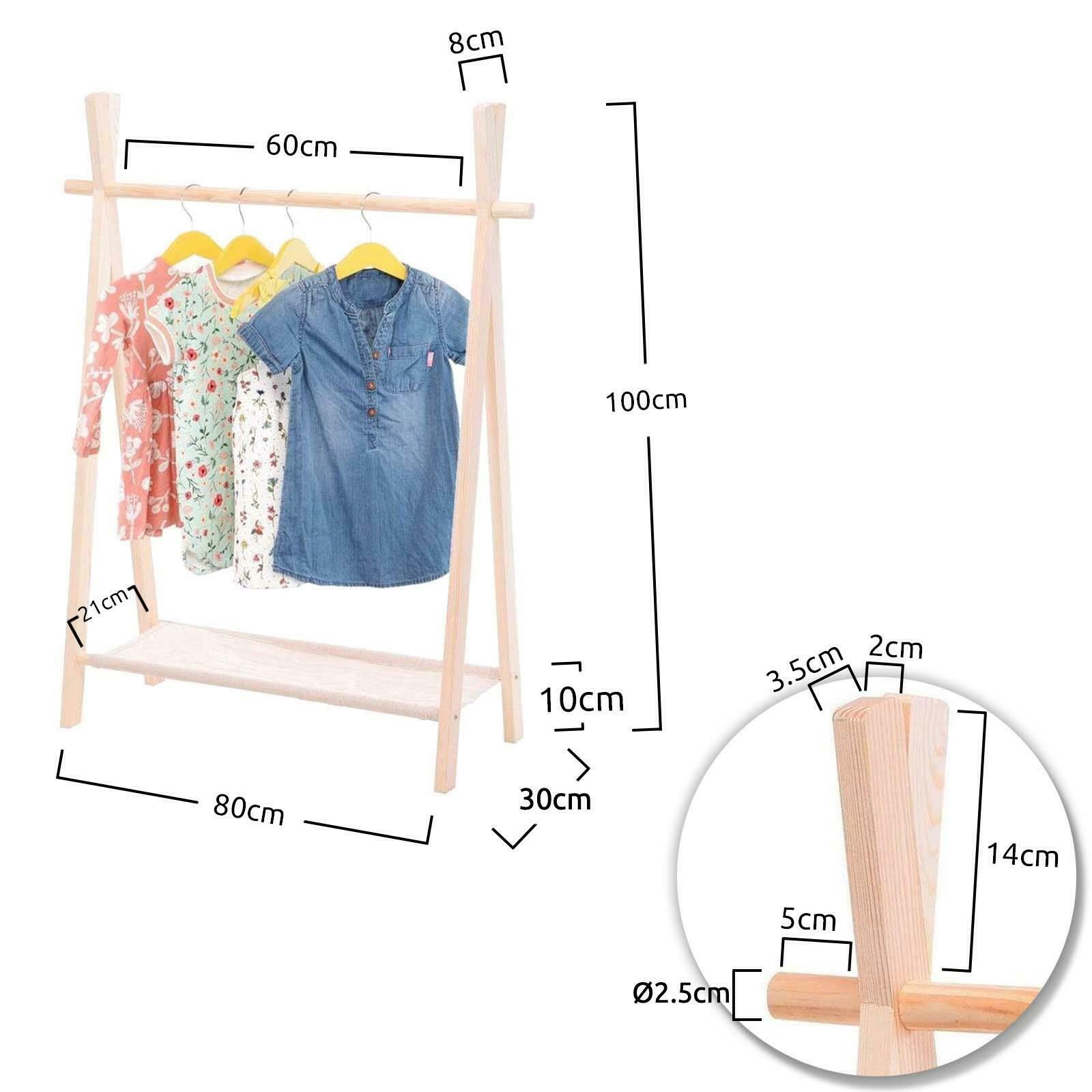 Children's Clothes Rail Coat Rack Kids Wooden Hanging Dress Up Wardrobe Storage