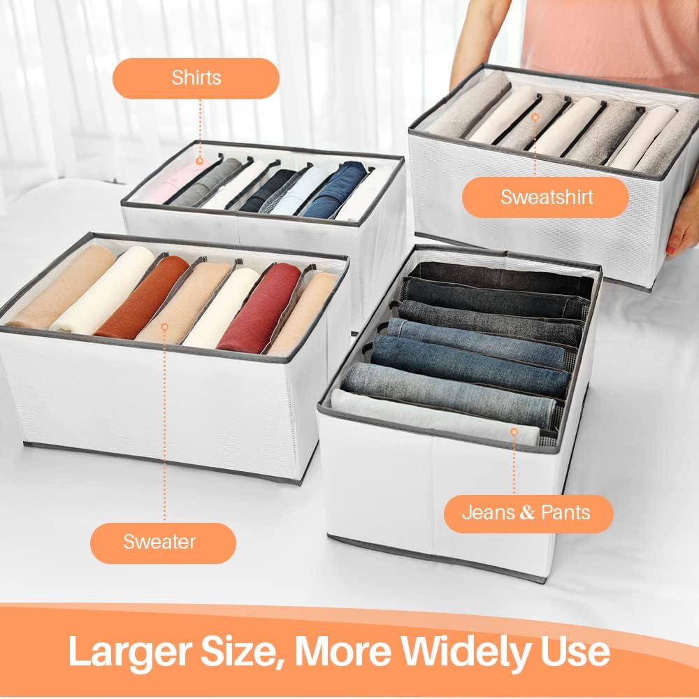 Wardrobe Closet Organiser and Storage for Clothes - 7 Grids Foldable Drawer Dividers Organizer for Jeans | Trousers | Shirts | , Stackable Clothing Storage Boxes