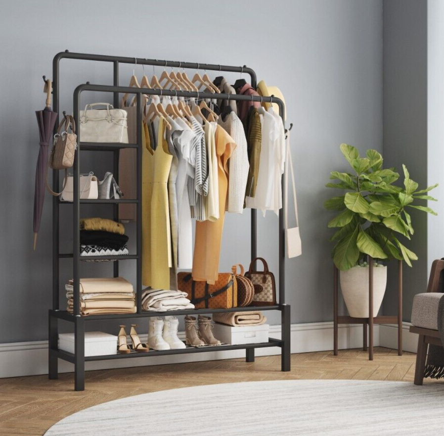 Heavy Duty Double Clothes Rail 120KG Load Clothes Rack for Bedroom Open Wardrobe