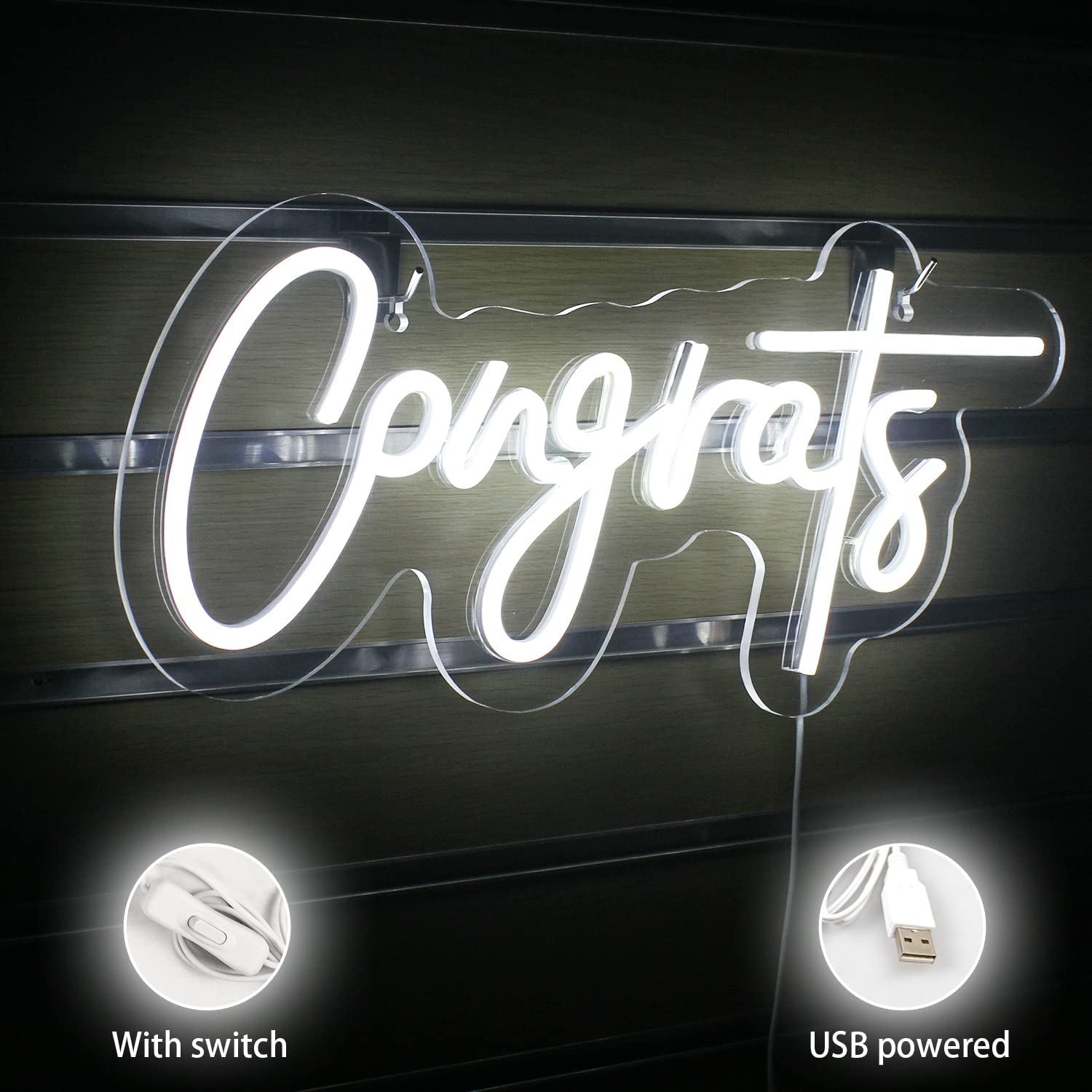 Congrats Neon Sign Led Neon Light, USB Powered Acrylic Art Wall Decoration for Bedroom