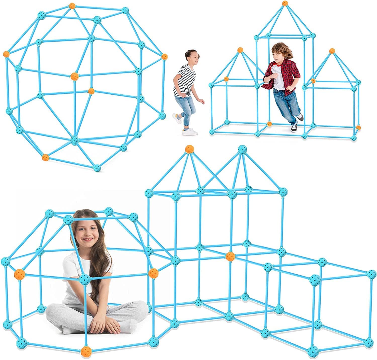 132PCS Kids Fort Building Kit, Fort Construction Educational Toys Kit Gift for Kids, DIY Crazy Forts Building for Indoor & Outdoor, Boys and Girls Playhouse, Play Tent, Castle, Tunnels Tower