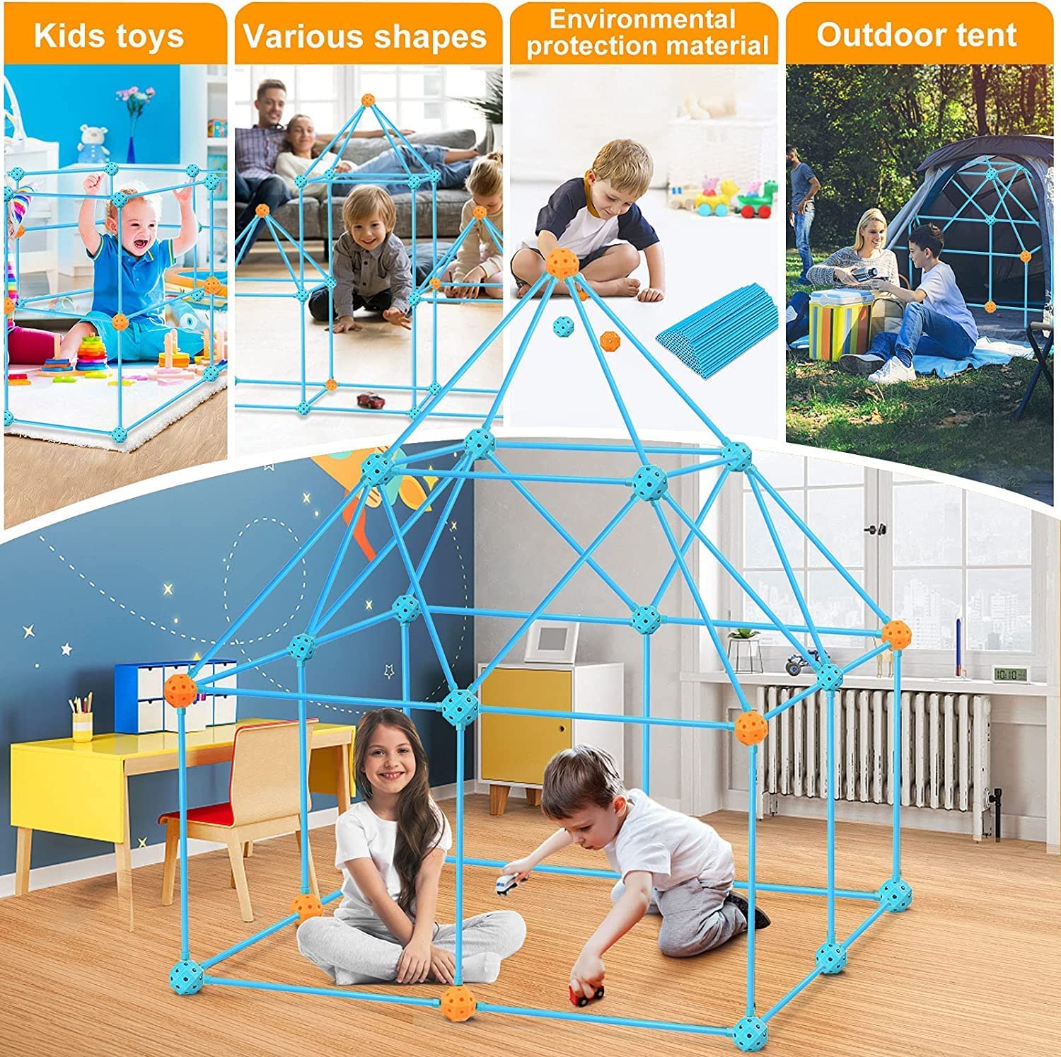 132PCS Kids Fort Building Kit, Fort Construction Educational Toys Kit Gift for Kids, DIY Crazy Forts Building for Indoor & Outdoor, Boys and Girls Playhouse, Play Tent, Castle, Tunnels Tower