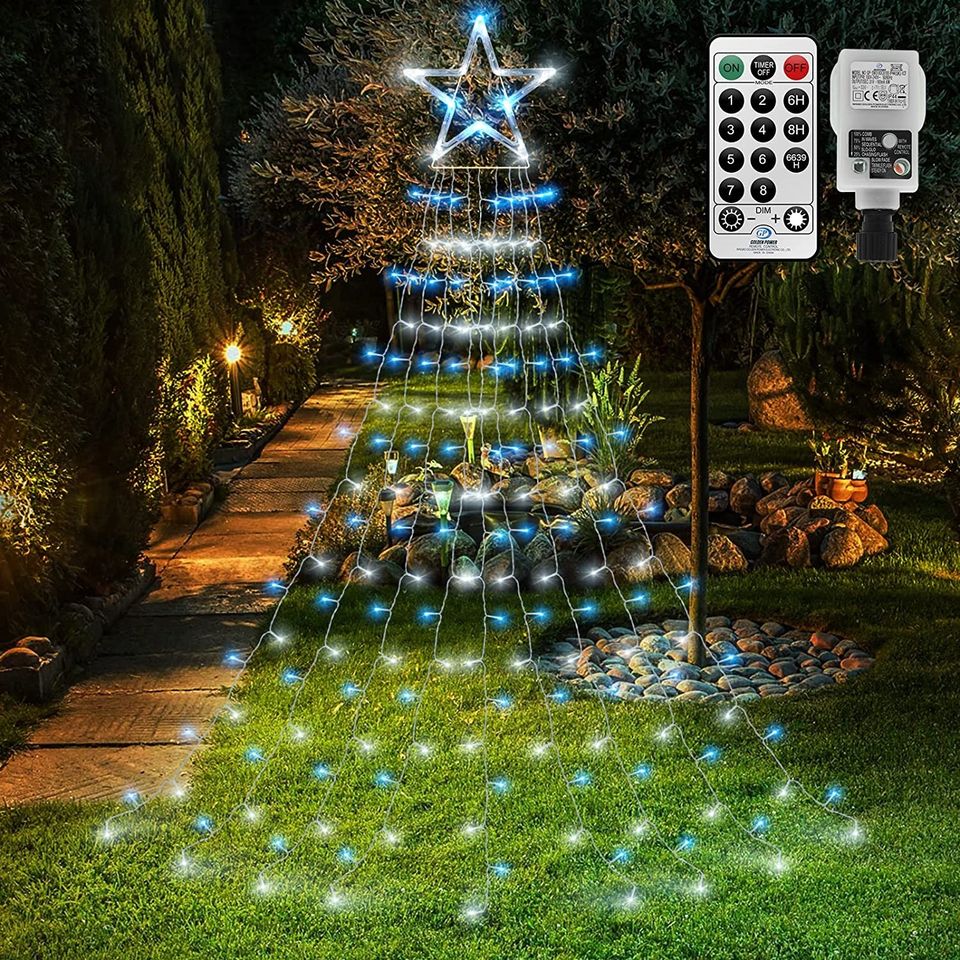 Outdoor Christmas Curtain Lights Star Fairy Lights Mains Powered Window Curtain Lights Plug in